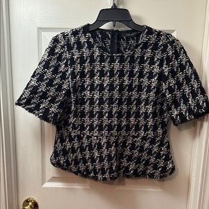 Zara Black and White Tweed Blouse